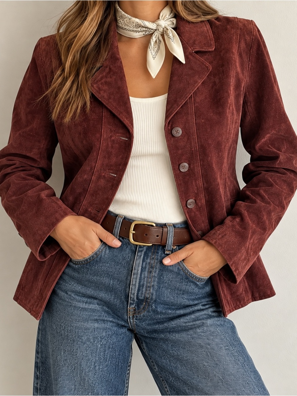 Vintage Burgundy Brown Suede Leather Jacket Western Blazer Women’s XL